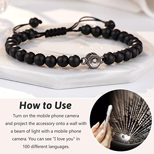 UNGENT THEM I Love You 100 Languages Bracelets Couples Gifts To My Men, Boyfriend, Girlfriend, Husband, My Love, Soulmate, Fiance - Anniversary Valentines Day Birthday Christmas Gift for Him and Her