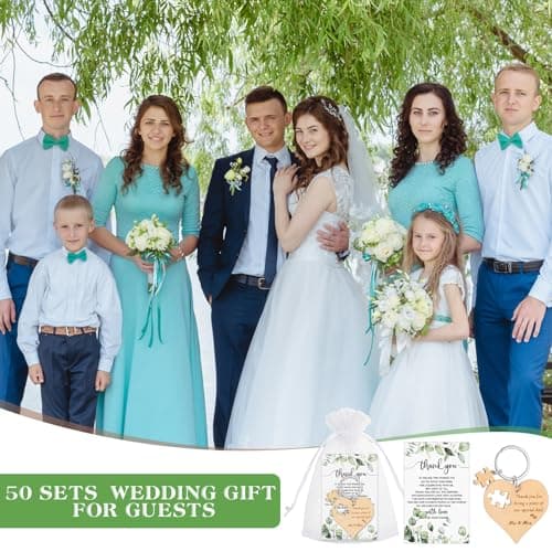 Wedding Favors for Guests Wood Heart Puzzle Keychains Thank You Cards Gift Bag Bridal Shower Souvenir Gifts(50 Sets)