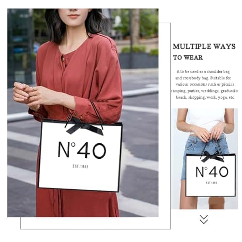 QLSKO 40th Birthday Keepsake Gift Paper Bag for Her Anniversary Party Present Shopping Tote Bags Women 40 Year Old Decorations Idea (1985 40th, Medium (Pack of 1))