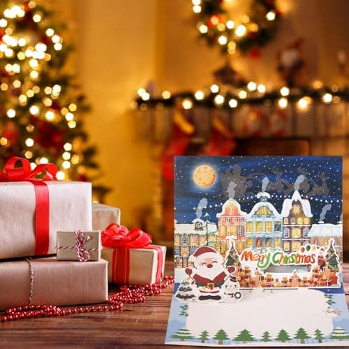 Christmas Cards Large Size, 3D Pop Up Merry Christmas Card with Light and Music, Handmade Christmas Gift Card with Envelope, Musical Greeting Card for Kids Son Daughter Husband Wife