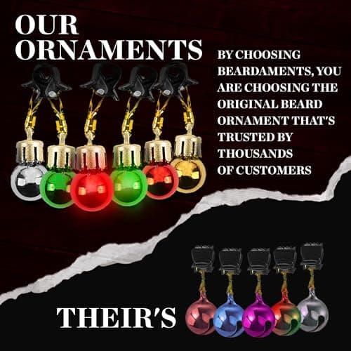 Beard Lights - Light-Up Beard Ornaments for Men - Colorful Christmas Beard Baubles with Easy Clip Attachment - Funny Christmas Ornaments - 16pc