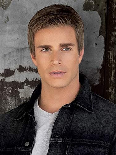 Grit Wig Color M280S - HIM Mens Wigs 2.5" Short Layers Precisely Tight Cut Heat Friendly Synthetic Lace Front Monofilament Top Haircut Avg-Large Cap Size Bundle Travel Kit, MaxWigs Hairloss Booklet