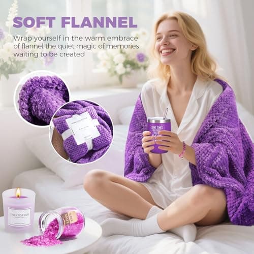 Birthday Gifts for Women, Self Care Gifts Get Well Soon Gifts,Lavender Spa Flannel Blanket Gift Set, Gift For Female Friend, Mom, Wife, Girlfriend, Sister, Teacher's Day Gift Her Birthday Gift