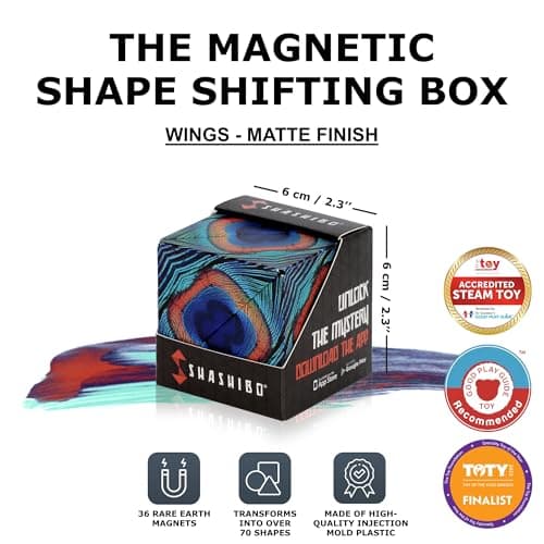 SHASHIBO Shape Shifting Box - Award-Winning Fidget Toy w/ 36 Rare Earth Magnets - Fidget Cube Transforms Into Over 70 Shapes, Sensory Toy Gift for Kids, Teens, and Adults (Wings)