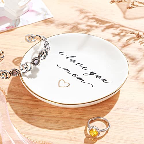 PUDDING CABIN Gifts for Mom from Daughter, Mothers Day Gifts for Mom Ring Dish "I love you mom" Mom Birthday Gifts, Mom Gifts for Valentines Christmas Wedding Gifts