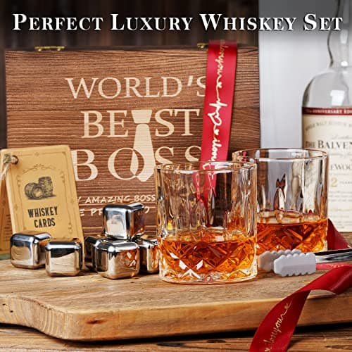 Oaksea Boss Day Gifts for Men Him Christmas, Anniversary Unique Gifts for Him, Birthday Retirement Gift for Boss Men, Stainless Steel Engraved Whiskey Stones Glasses Cool Burbon Scotch Set Gift