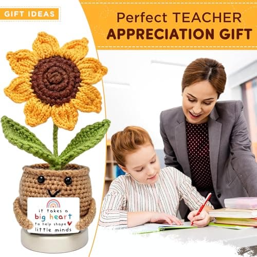 Teacher Gifts for Women, Teacher Gifts for Teachers Appreciation Week, End of Year, Birthday, Back to School - Positive Crochet Sunflower Handmade, Teacher Crochet Gift