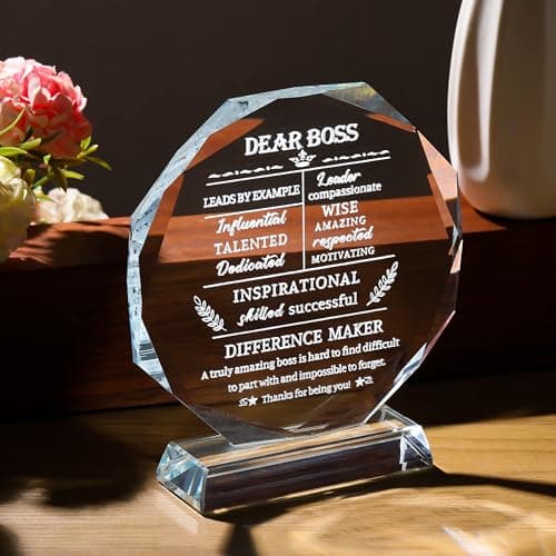 Movdyka Boss Gifts for Men Women Best Going Away Retirement Appreciation Gifts for Boss Lady Crystal Office Decor Plaque Gifts Boss Day Birthday to My Boss, Clear