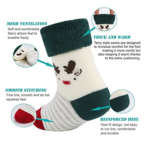 Baby Christmas socks 4 Pack 3-6 -12-18-24 months for boy girl babies Infant cotton fuzzy sock Gifts