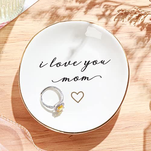 PUDDING CABIN Gifts for Mom from Daughter, Mothers Day Gifts for Mom Ring Dish "I love you mom" Mom Birthday Gifts, Mom Gifts for Valentines Christmas Wedding Gifts