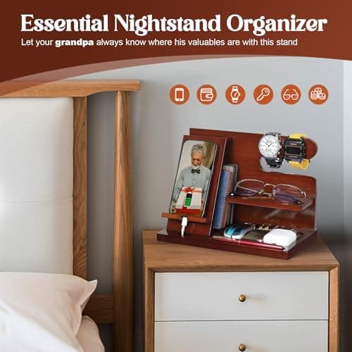 Grandpa Gifts, Fathers Day Grandpa Gifts, Wood Phone Docking Station, Fathers Day Birthday Christmas Stocking Stuffers from Grandkids, Nightstand Organizer