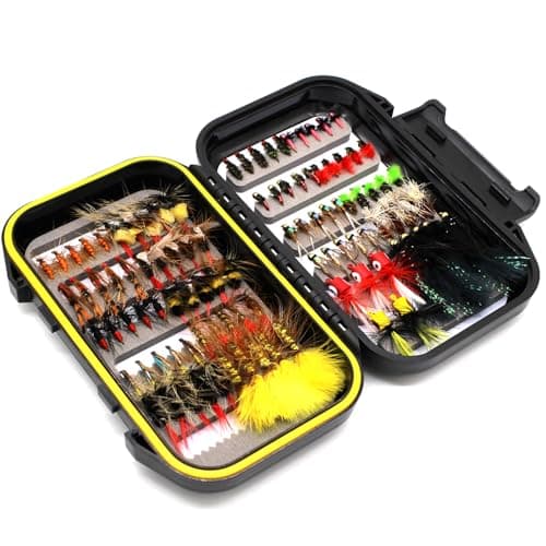 Fly Fishing Flies Assortment Kit Dry Wet Nyphms Tenkara Popper Streamer Woolly Bugger for Trout Bass Salmon Steelhead with Fly Box