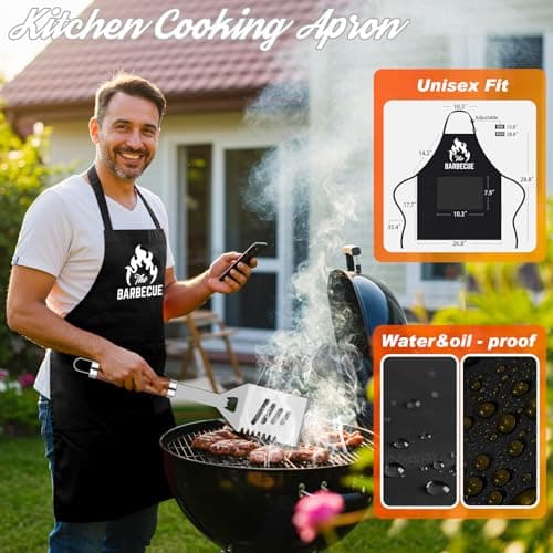 ROMANTICIST 26pcs Stainless Steel Grill Tool Set, Heavy Duty BBQ Grilling Accessories Gifts for Men Dad, Non-Slip Grill Utensils Kit with Apron, Thermometer, Mats in Aluminum Case for Christmas Brown