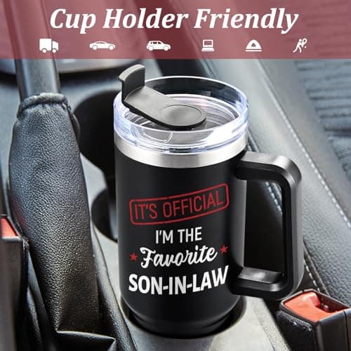 Lifecapido Son in Law Gifts, Favorite SON-IN-LAW 40oz Tumbler with Handle, Birthday Fathers Day Christmas Engagement Wedding Gifts for Son in Law from Mom in Law Dad in Law, Black