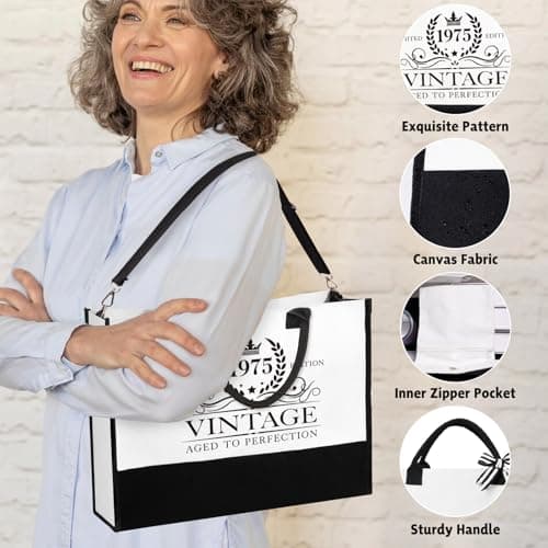 50th Birthday Gifts for Women Her, Cool Gifts for 50 Year Old Woman, Fifty Birthday Canvas Tote Bag Glass Cup Candle Gift Basket Ideas Daughter Mom Sister Friend Wife Coworkers