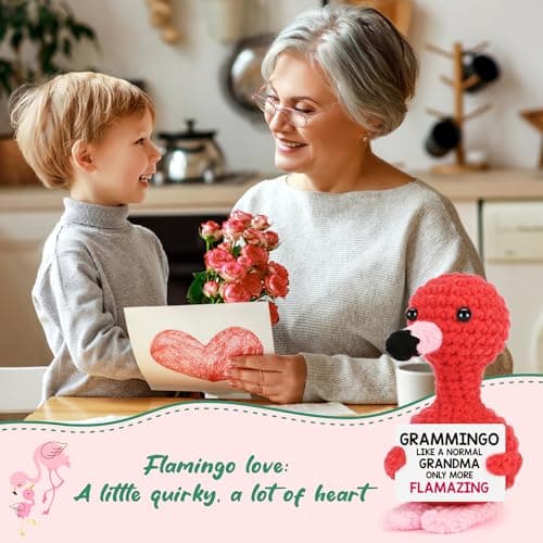 Grandma Birthday Gifts from Grandkids, I Love You Grandmother Birthday Gifts, Christmas for Great Grandma Nana Gigi Mimi Present from Granddaughter Grandson, Funny Handmade Crochet Flamingo Grammingo