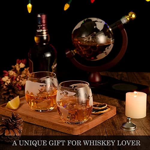 Gifts for Men Dad Husband from Wife Daughter Son, Unique Christmas Anniversary Birthday Gifts for Him, Whiskey Decanter Globe Set with 2 Glasses, Bourbon Scotch Liquor Cool Stocking Stuffers Presents