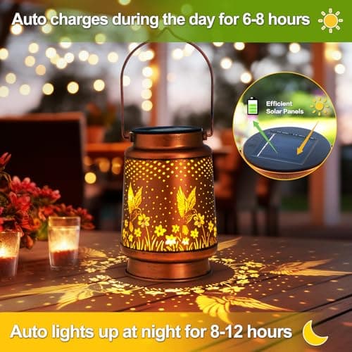 Hummingbird Birthday Gifts for Women Mom Grandma Solar Lanterns Outdoor Waterproof Garden Decor Metal Hanging LED Decorative Light for Patio Yard Lawn Backyard Front Porch Gardening Gifts