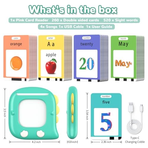 Kidzdo Talking Flashcards for Toddlers, 520 English Sight Words Educational Toy, Pocket Speech Therapy Toys, Autism Sensory Toys for Kids 1-6, Birthday Xmas Gifts for Boys