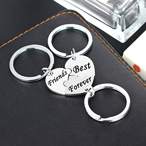 YEEQIN 3PCS Best Friends Forever Keychain Set, Best Friends Gifts For 3, Matching Heart Keychains Gift for Sisters