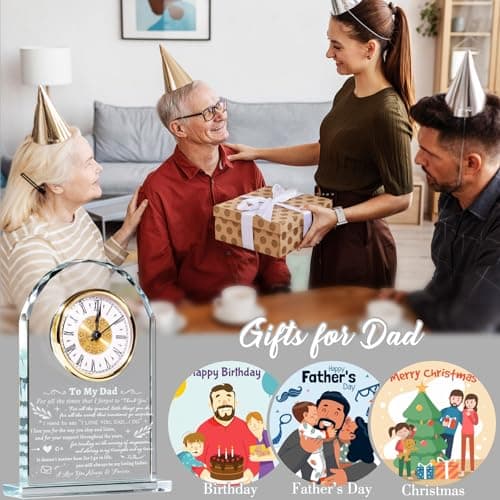 YWHL To My Dad Clock Gifts from Daughter Son, Laser Engraving Glass Clock Gift for Father‘s Day, Birthday Gifts for Dad Who Wants Nothing, Meaningful Keepsake Present for Father (Battery not Included)