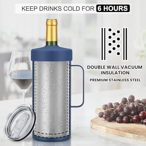 MAXSO Wine Chiller Bucket, Portable 750 ml Champagne & Wine Bottle Cooler Keep Wine & Beverages Cold, Stainless Steel Vacuum Insulated Wine Gifts for Wine Lovers - Black