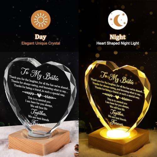 Best Gift to My Bestie 3D Illusion Lamp, to My Best Friend, 3D Crystal Night Light Gift for Bestie's Birthday, Holiday, for Best Friend Sister Girls Women Soft Warm White Colors