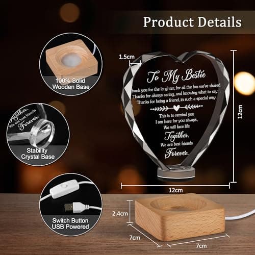 Best Gift to My Bestie 3D Illusion Lamp, to My Best Friend, 3D Crystal Night Light Gift for Bestie's Birthday, Holiday, for Best Friend Sister Girls Women Soft Warm White Colors