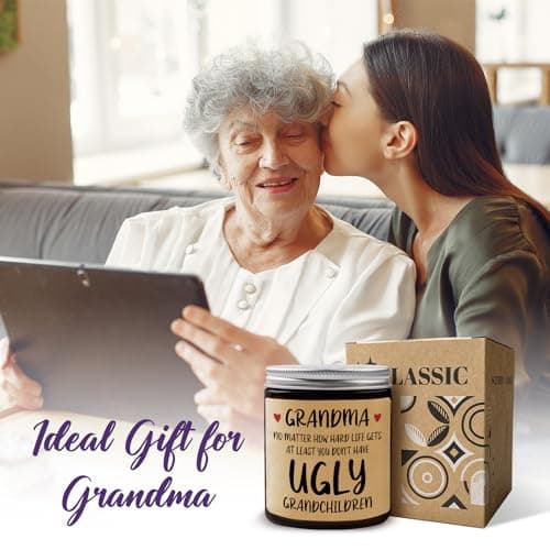 Niyewsor Grandma Gifts, Grandparents Day Gifts for Grandma, Lavender Scented Soy Wax Candle, Grandmas Birthday Gift from Grandchildren Granddaughter Grandkids, Handmade, 7oz