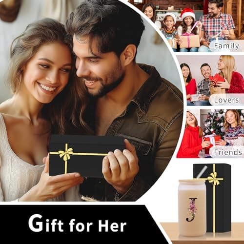 Monogrammed Glass Drinking Cup With Lid Straw Women Her Sister Mom Girlfriend Aunt Best Friend Friendship Grandma Bestie Wife Daughter Law Lady Happy Birthday Gifts Cool Funny Meaningful Unique Cute,J