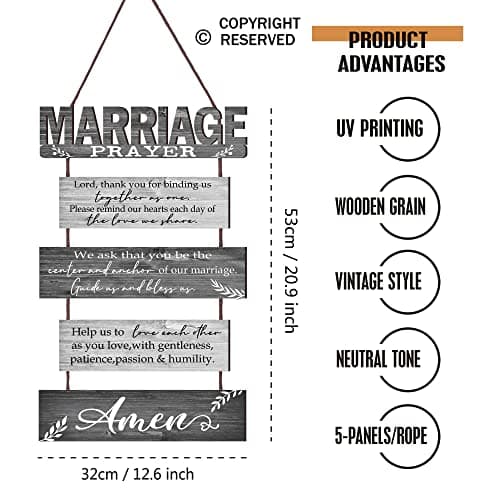 Buecasa Marriage Rustic Sign with 5pcs Panels Strung Together - Bridal Shower Gift for Couples Wife Husband - Christian Religious Inspiring Home Decor Newlywed