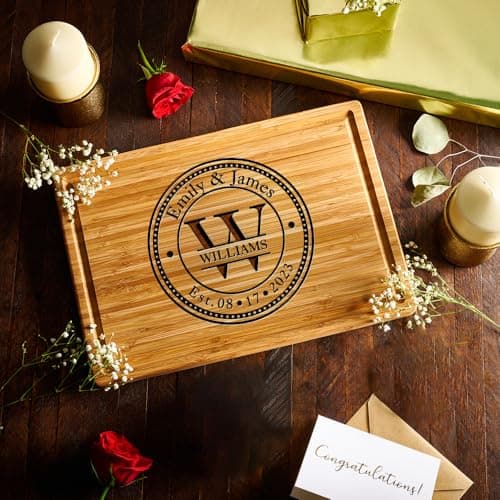 Personalized Cutting Board Wedding Gift - Custom Wood Wedding Registry Gift, Personalized Bridal Shower Gifts for the Couple, Engraved Charcuterie Board, 50th Anniversary Monogram Cutting Board