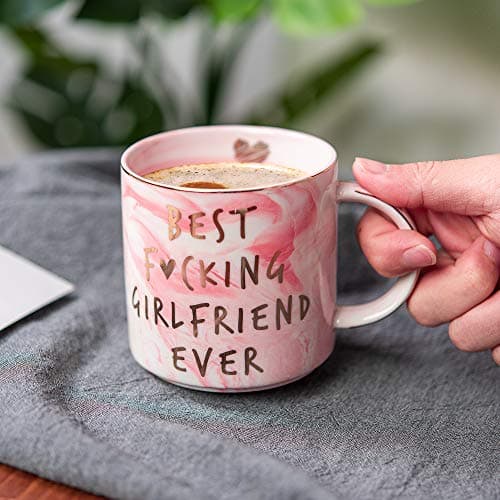 Hendson Best Girlfriend Ever - Anniversary, Romantic Gift - Funny Cute Couple Birthday Ideas for Her - Pink Marble Mug, Ceramic 11.5oz Coffee Cup