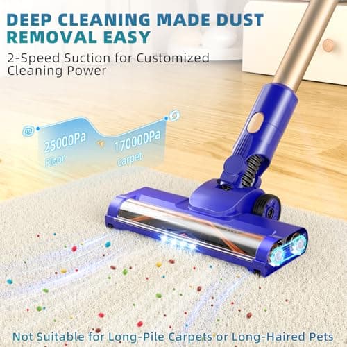 Cordless Vacuum Cleaner, 180° Bendable Wand Stick Vacuum Cleaners with LED Touch Screen, 8-in-1 Lightweight Rechargeable Vacuum with 1.5L Dust Cup for Home Hard Floor Low-Pile Carpet