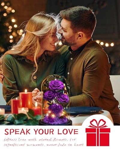 Christmas Flowers Roses Gifts for Mom,Forever Real Preserved Roses in Glass Dome,Christmas Anniversary Thanksgiving Gifts for Wife Girlfriend Women Best Friend Grandma/Purple Rose