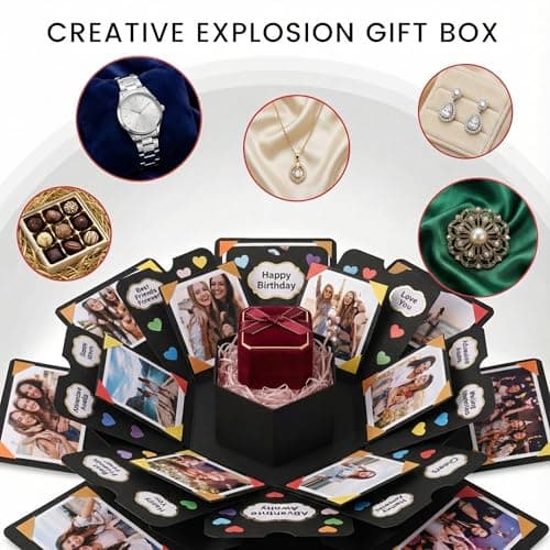 Koogel Explosion Gift Box, Handmade Exploding Photo Album Preassembled Surprise Picture Pop Up Love Box with Creative DIY Scrapbooking Accessories for Anniversary Birthday Wedding