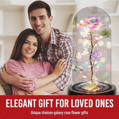 Norcalway Galaxy Rose Flower Gift for Mom from Son, Daughter - LED Light Glass Flower with Timer for Woman, Girlfriend, Wife
