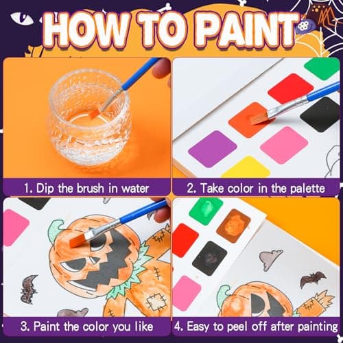 Yeolepor Halloween Crafts for Kids - Paint with Water Books and Stickers for Toddlers Mess Free Watercolor Painting Set Drawing Activities Treats Toy Halloween Gifts for Boy Girl Ages 4 5 6 7 8