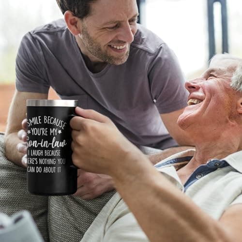 Lifecapido Son in Law Gifts, I Smile Because You’re My Son-in-law 20oz Insulated Coffee Mug, Birthday Christmas Gifts for Son in Law, Black