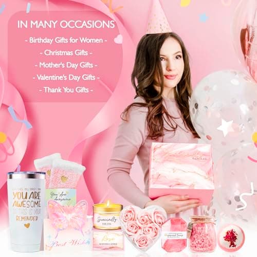 Gifts for Women, Birthday Gifts for Women, Happy Birthday Gifts Basket for Women, Rose Relaxing Spa Gifts Basket for Best Friends Female Sister Mom Wife Her Girlfriend Coworker Bestie