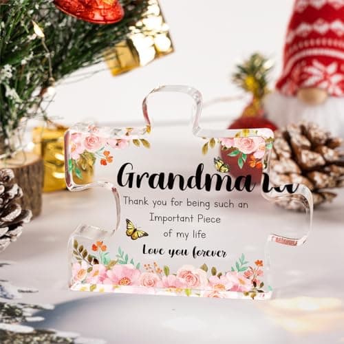 Grandma Gifts - Delicate Grandma Birthday Gifts from Grandkids - Engraved Acrylic Puzzle Piece 3.9 x 3.3 inch - Mothers Day Christmas Birthday Gifts for Grandma Grandmother, Ideas