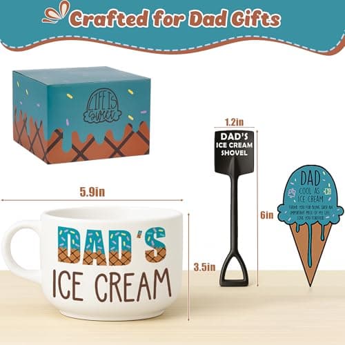 Funny Dad Birthday Gifts from Daughter Son, Novelty Christmas Dads Gift for Daddy Dada Father StepDads, Unique New Dad gifts from Wife, Dad's Ice Cream Bowl Presents Set