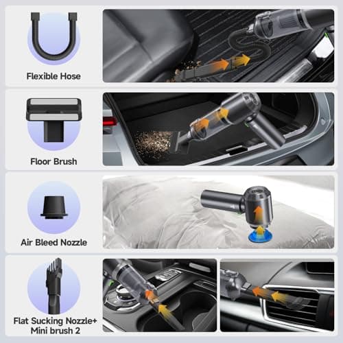 Car Vacuum Portable Cordless, Small Handheld Vacuum Cleaner with 24000PA High Power Suction, Mini Vacuum Cordless Rechargeable with One-Touch Empty, 10-in-1 Hand Vac for Car Home Office Dust