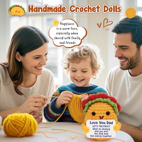 Dad Christmas Birthday Gifts from Daughter Son I Love Best Dad Ever Gifts for New Single Step Dads Thank You Daddy Cool Funny Present Fathers Day Handmade Crochet Taco Gift