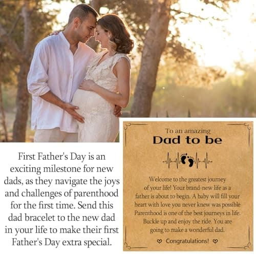 New Dad Gifts for Men, First Time Parents Gift Dad to Be Gift for Father's Day Birthday Christmas, Leather Bangle Bracelet for Daddy Him Husband