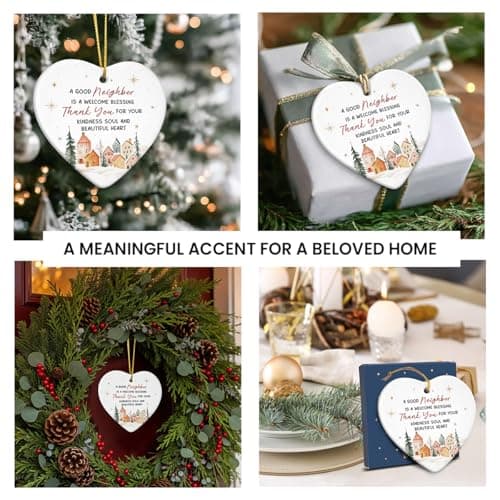 Neighbors Ornament 2025 - Thank You Gifts for Good Neighbors and Friends Next Door, Xmas Appreciation Gift for Women Man, Ceramic Ornaments for Christmas Tree Decor, Cute for Neighbor
