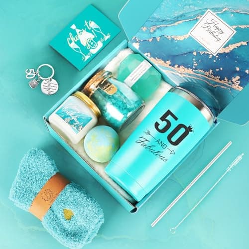 50th Birthday Gifts for Her, 50th Birthday Gifts for Women, 50 Fabulous Gift for 50 Year Old Woman, 50 Year Old Gift Baskets, Unique 50 Bday Present Ideas for Her Mom Sister Friend Wife
