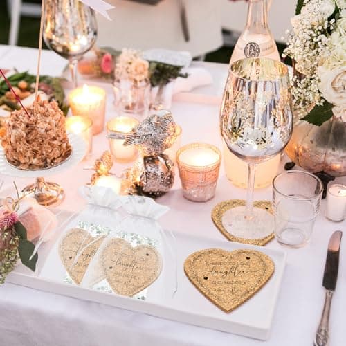 50 Set Wedding Favors Cork Coasters for Guest Heart Shaped Coasters Souvenirs Thank You Cards and Organza Bags Wedding Gifts Bridal Shower Favors for Souvenirs Non-Slip Heat-Resistant Coasters