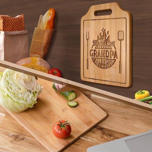 AceThrills Grandpa Gifts for Grandpa Birthday, Christmas, Fahthers Day - Grill Master Engraved Bamboo Cutting Board 12.3"L x 8.7"W x 0.4"Th (World's Best Grandpas)