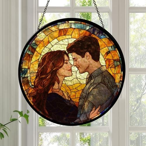 Personalized Photo - Couple Custom Hanging Glass Suncatcher - Birthday Gifts for Her & Him - Anniversary Wedding Gifts for 2025 - Portrait Gift for Family, Wedding’s Day Home Decor